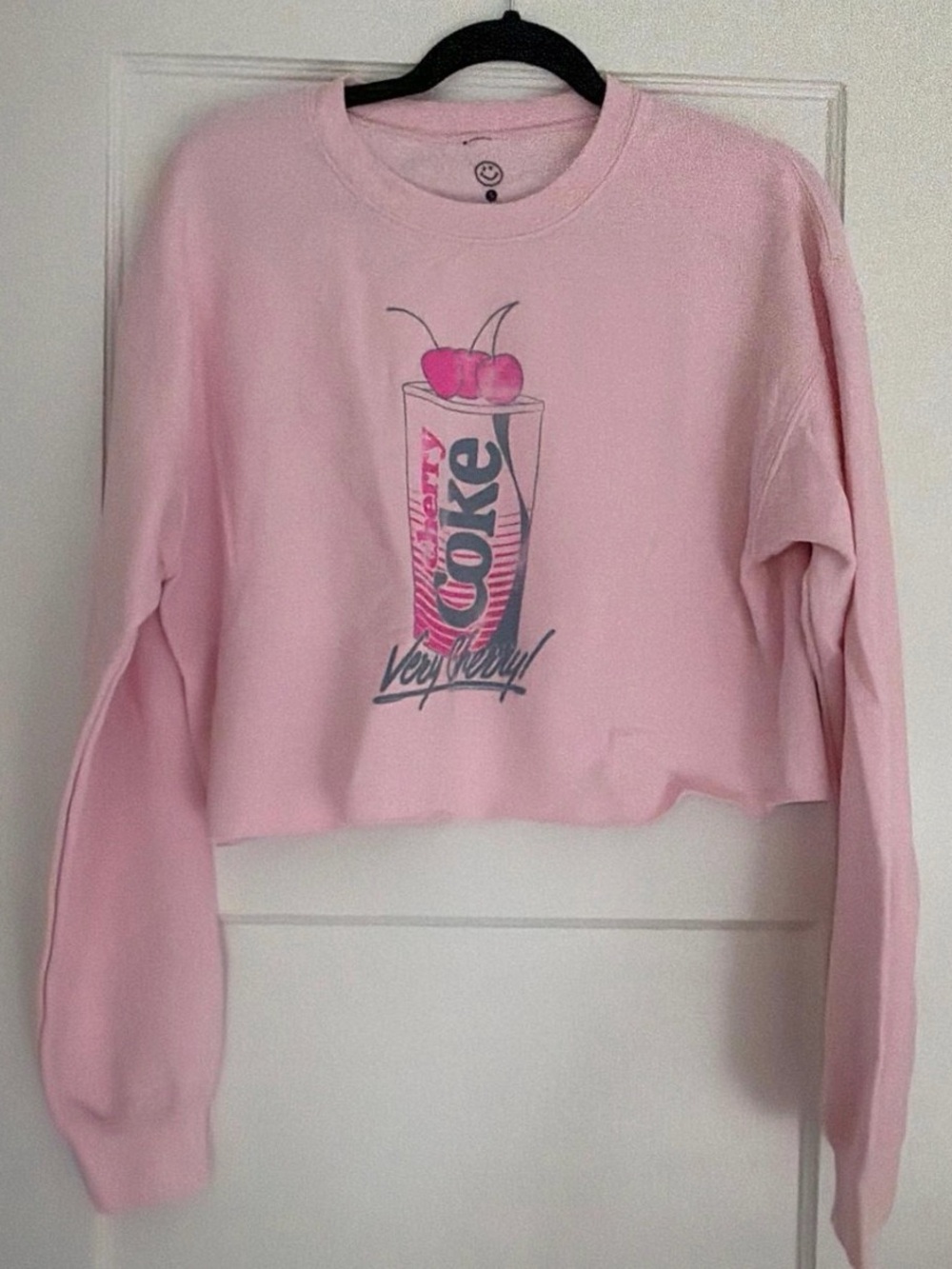 Cropped Pink Graphic Sweatshirt with Cherry Soda Print